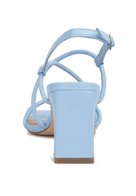 Baby Blue Knotted Strappy Square Heeled Sandals