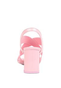 Baby Pink Elastic Straps Block Heel Sandals women’s Shoes Pastel Pink Chunky High Heels