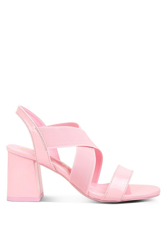Baby Pink Elastic Straps Block Heel Sandals women’s Shoes Pastel Pink Chunky High Heels