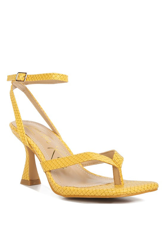 Yellow High Heel Sandals Ankle Strap Spool Heel Thong Sandals Women’s Shoes KESLEY