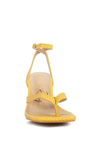 Yellow High Heel Sandals Ankle Strap Spool Heel Thong Sandals Women’s Shoes KESLEY