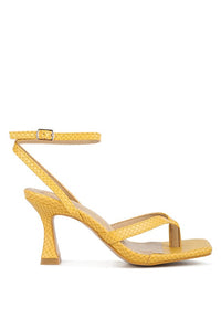 Yellow High Heel Sandals Ankle Strap Spool Heel Thong Sandals Women’s Shoes KESLEY