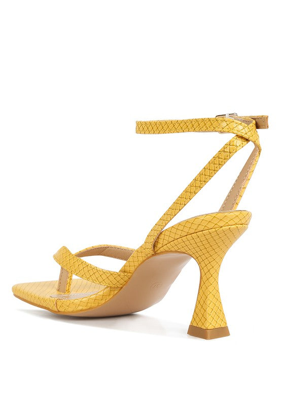 Yellow High Heel Sandals Ankle Strap Spool Heel Thong Sandals Women’s Shoes KESLEY