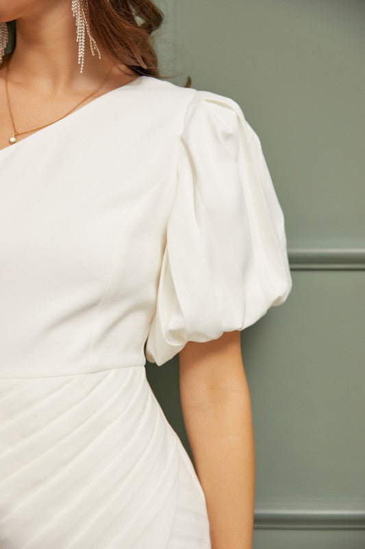 One Shoulder Ruffle Puff Sleeve Mini Dress New Women's Fashion Elegant Balloon Sleeve Short dress KESLEY