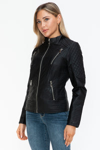 Snobbish Faux Leather Zip Up Mock Neck Jacket