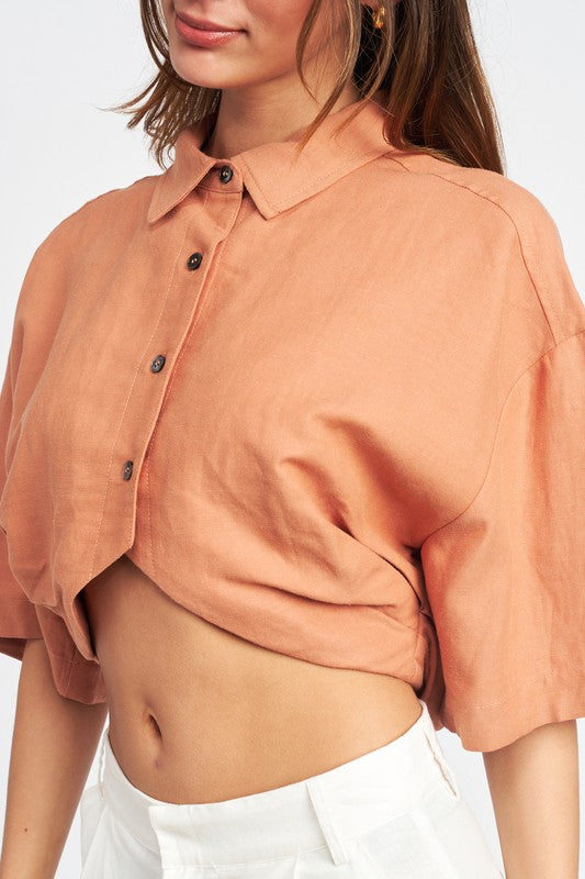 Button Down Crop Top Shirt Women's Sexy Casual Short Sleeve Shirt