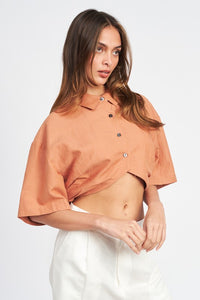 Button Down Crop Top Shirt Women's Sexy Casual Short Sleeve Shirt