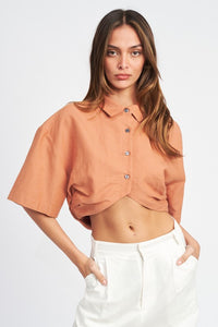 Button Down Crop Top Shirt Women's Sexy Casual Short Sleeve Shirt