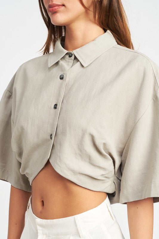 Button Down Crop Top Shirt Women's Sexy Casual Short Sleeve Shirt