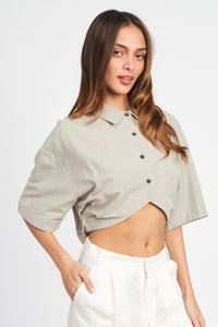 Button Down Crop Top Shirt Women's Sexy Casual Short Sleeve Shirt