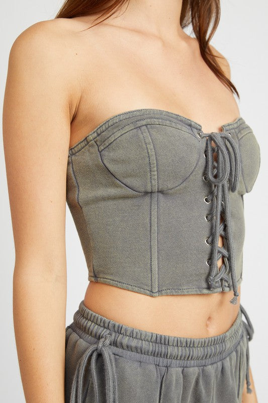 Tied front Bustier Strapless Top Women's Sexy Casual Bralette Crop Top Shirt 100% Cotton