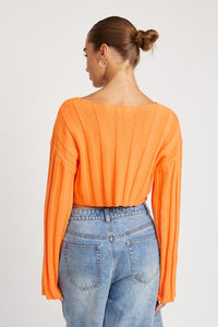 WIDE RIB LONG SLEEVE V NECK TOP Cropped sweater womens Orange Baggy crop top