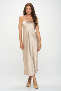 Gold Maxi Dress Silky Satin Tube Draped Dress Made in the USA Formal Long Dress