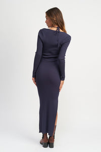 Halter Long Sleeve Sweater Maxi Dress Women's Tight Long Knit Dress Casual