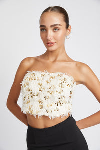 Sequin Sweetheart Crop Top Women's Strapless Party Shirt Faux Fur