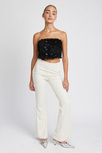 Sequin Sweetheart Crop Top Women's Strapless Party Shirt Faux Fur