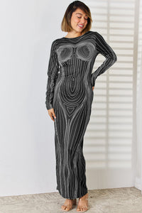 Anatomy Tight Long Dress Sexy Casual Women's Fashion Cutout Round Neck Long Sleeve KESLEY Maxi Dress