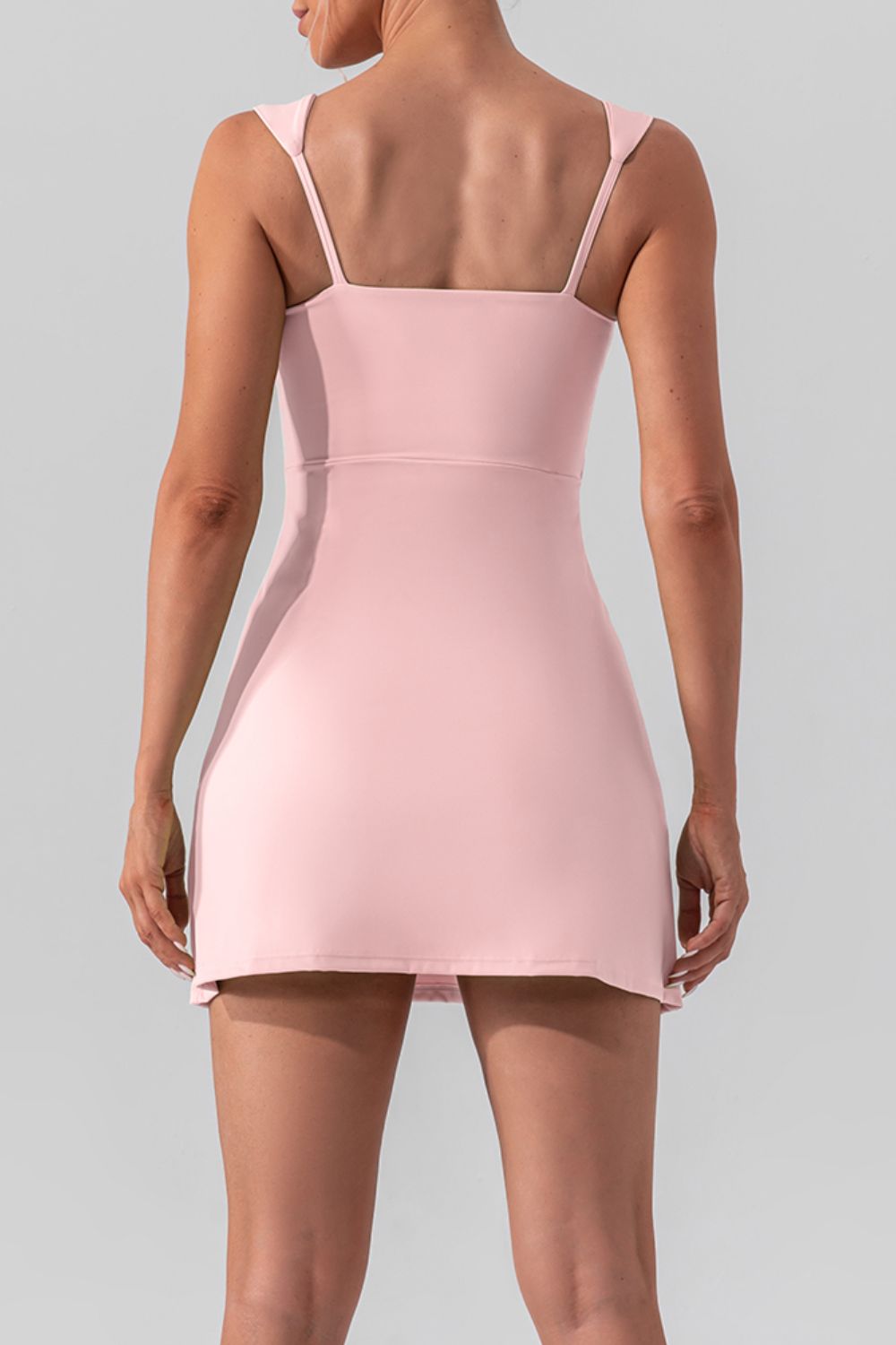 Plain Mini Dress Women's Casual Solid Color Stretchy Square Neck Sleeveless Slit Mini Active Dress