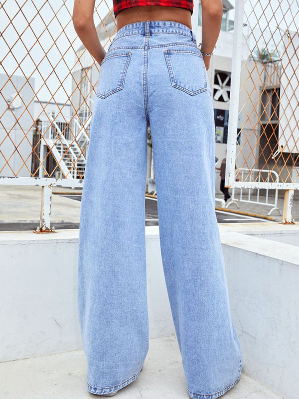 Wide Leg Jeans with Pockets Women's High Waist Jeans KESLEY