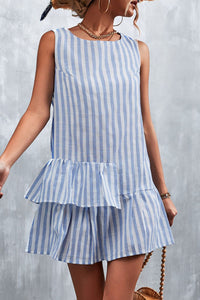 Striped Layered Sleeveless Dress Women's Casual Pinstripe Mini Dress