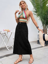 Maxi Denim Skirt Raw Hem  New Women's Fashion Long Jean Skirt
