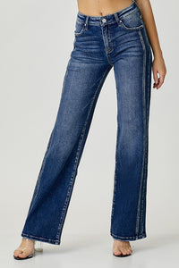 Blue Jeans Mid Rise Straight Leg Women's Denim Pants Cotton