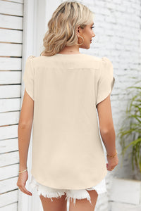 Round Neck Short Sleeve Ruched Top