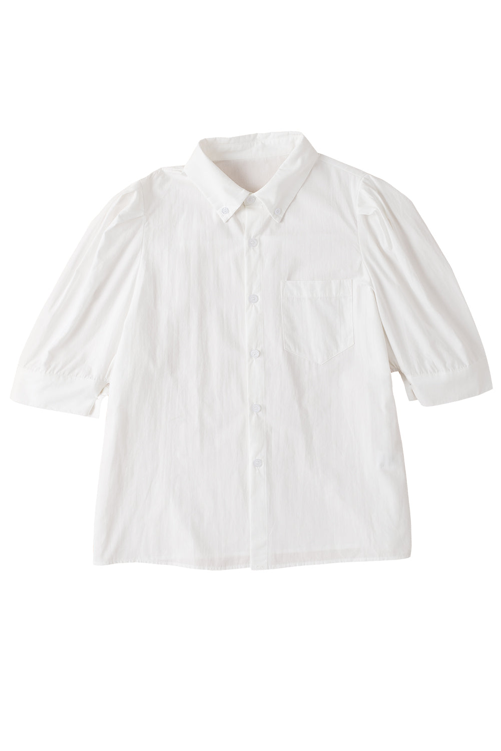 White Solid Puff Short Sleeve Shirt