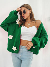 Floral Open Front Long Sleeve Cardigan New Women's Fashion Sweater