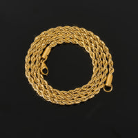 Rope Chain 18K Gold Plated Waterproof Jewelry Necklace Stainless Steel Never Fade