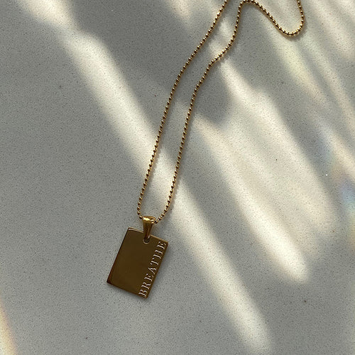 KESLEY  New Stylish Hiphop Personal Engraved Letter Message Square Necklaces Waterproof Jewelry with a Message KESLEY