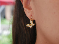 Gold Butterly Earrings with Diamonds CZ in sterling silver for sensitive ears, hypo-allergenic earrings and water resistant earrings. Shopping in Miami, Cute jewelry store in Miami. Cute jewelry store in Brickell. Cute jewelry. 
