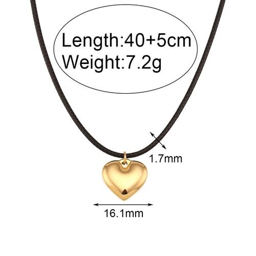 KESLEY Heart On a Black Cord Rope Necklace Waterproof Hypoallergenic Jewelry