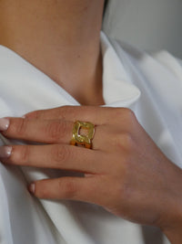 Gold Chain Ring, 18k Gold Plated Stainless Steel Golden Chain Downtown Themed Statement Ring