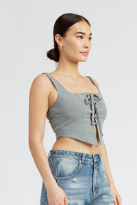 SQUARE NECK TOP WITH LACE UP FRONT