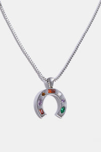 Inlaid Zircon Pendant Stainless Steel Necklace