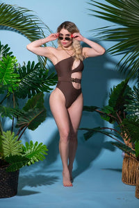 Chocolate One Piece Swimsuit Women's Sexy Cutout Brown One Piece Bikini Luxury Fast Dry KESLEY