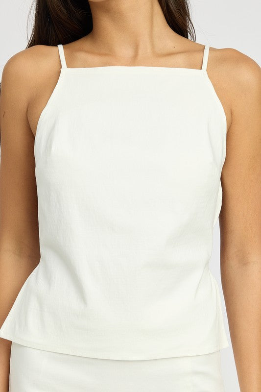 SQUARE NECK TOP WITH TIE BACK DETAIL
