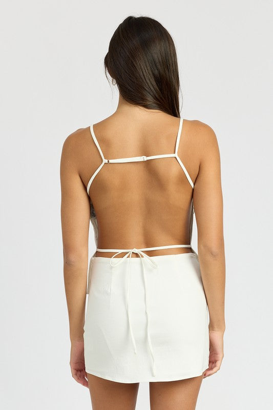 SQUARE NECK TOP WITH TIE BACK DETAIL