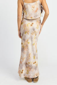 FLORAL LACE PRINTED SATIN MAXI SKIRT SATIN STYLE KESLEY Tie Dye