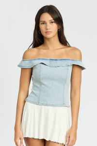 shirts, off the shoulder shirt, off the shoulder top, denim shirt, jean shirts, jean top, cute shirts, nice shirts, nice tops, jean shirt, jean shirts, cute clothes, nice clothes,  denim clothes, denim shirts, ruffle shirt, off the shoulder ruffle shirt, cute clothes, kesley, outfit ideas, summer outfit ideas, trending fashion on instagram, outfit inspo, designer denim shirts, designer clothing 