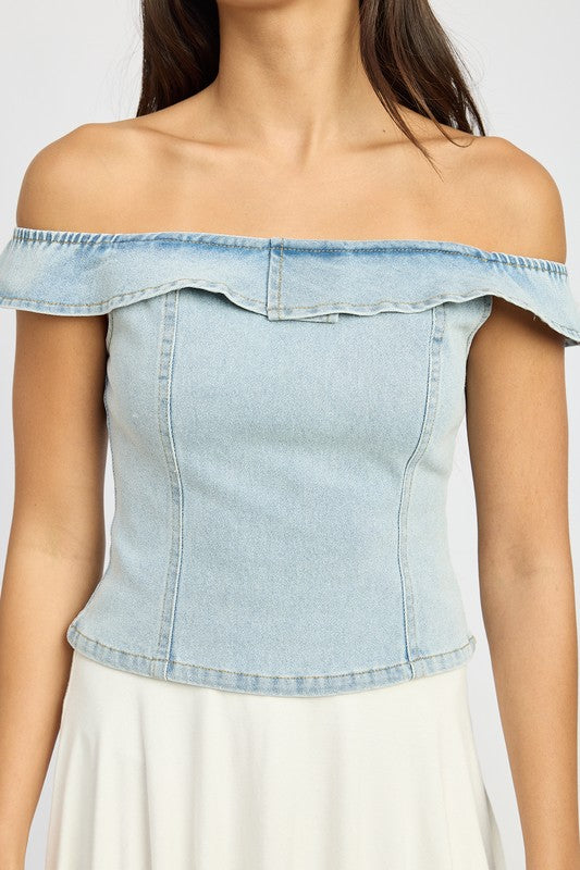 OFF SHOULDER BUSTIER TOP WITH BACK ZIPPER KESLEY COTTON TOP WOMENS FASHION