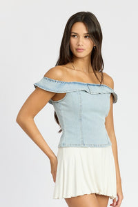 OFF SHOULDER BUSTIER TOP WITH BACK ZIPPER KESLEY COTTON TOP WOMENS FASHION