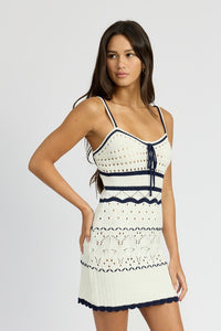 CONTRASTED CROCHET MINI DRESS KESLEY WHITE AND BLUE NAUTICAL CROCHET DRESS