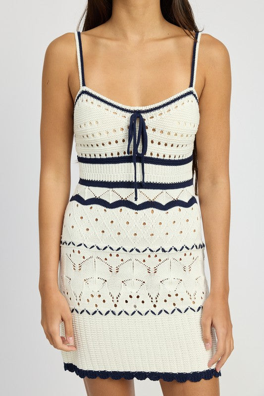 CONTRASTED CROCHET MINI DRESS KESLEY WHITE AND BLUE NAUTICAL CROCHET DRESS