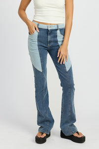 COLOR BLOCK WIDE LEG SKINNY JEANS PANTS KESLEY Jeans with patches