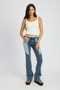 COLOR BLOCK WIDE LEG SKINNY JEANS PANTS KESLEY Jeans with patches