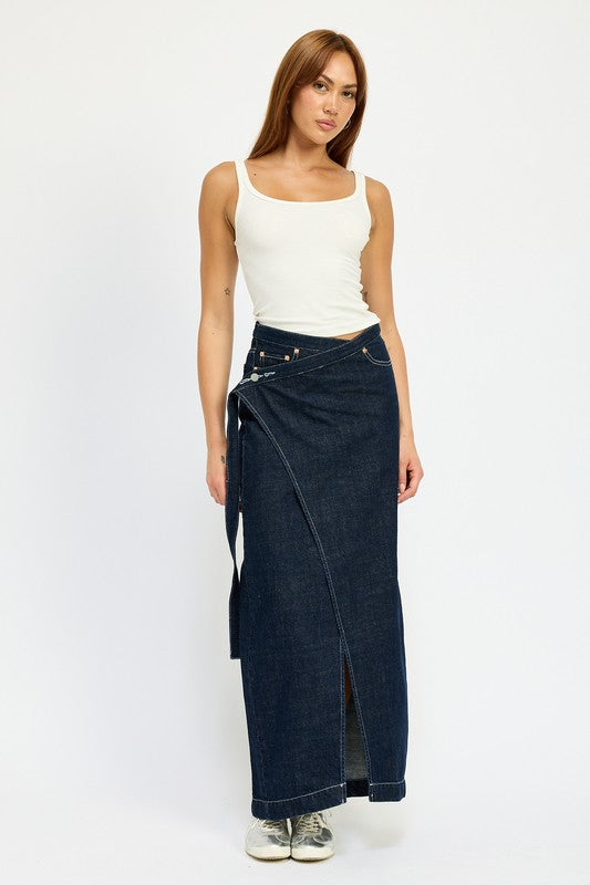 WRAPPED MAXI DENIM SKIRT