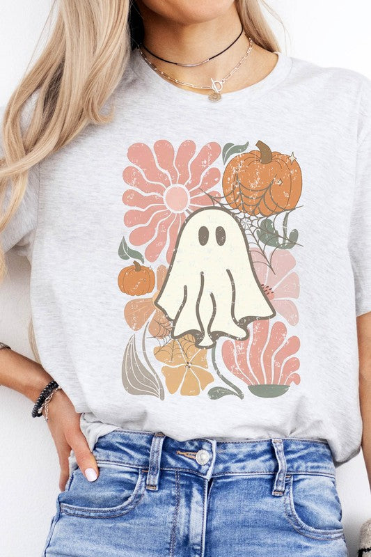 Boho Floral Fall Pink Ghost Graphic Tee