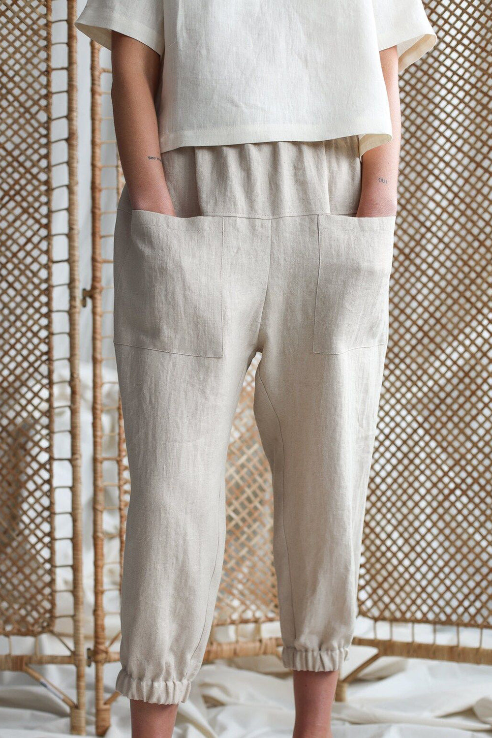 Mid-Rise Waist Pants with Pockets Casual Boho Fashion